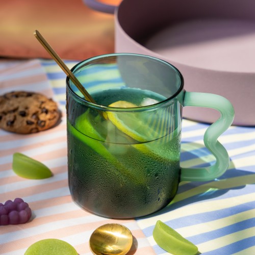Helio Ferretti | Wave Handled Glass Mug | Jade