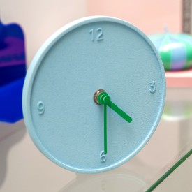 Helio Ferretti | Round Minimal Mantel Clock | Pastel Blue