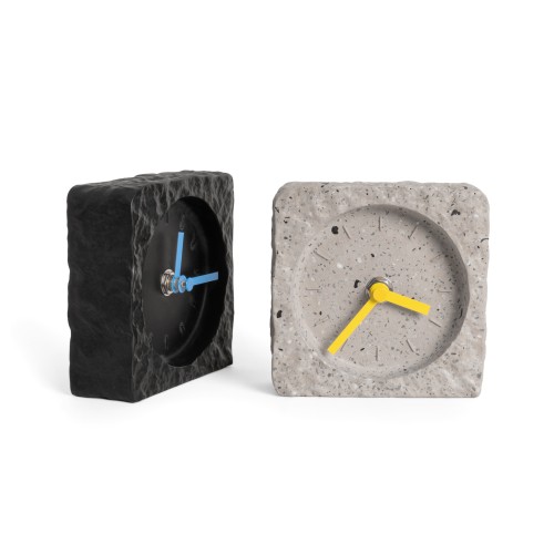 Helio Ferretti | Square Stone-Look Mantel Clock | Black