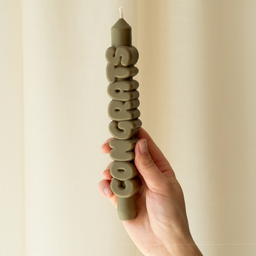 CandleHand | 'Congrats' Taper Candle | Olive