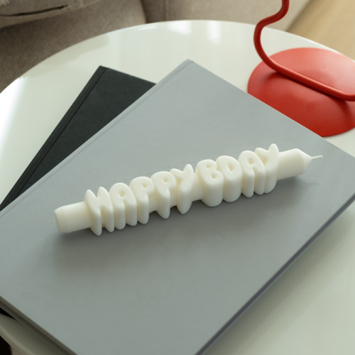 CandleHand | 'Happy Bday' Taper Candle | White
