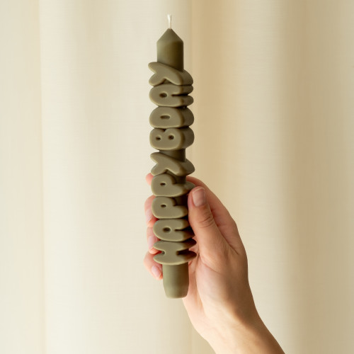 CandleHand | 'Happy Bday' Taper Candle | Olive
