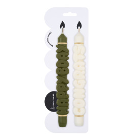 CandleHand | Birthday Taper Candles | Olive Green/White | Set of 2