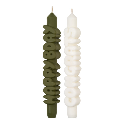 CandleHand | Birthday Taper Candles | Olive Green/White | Set of 2