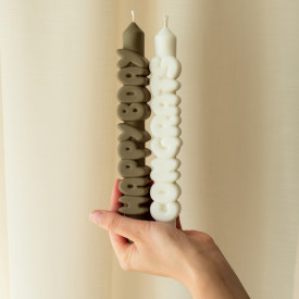 CandleHand | Birthday Taper Candles | Olive Green/White | Set of 2