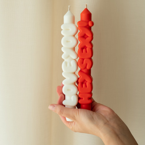 CandleHand | Sweet Talk Taper Candles | Orange/White | Set of 2