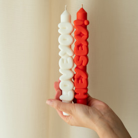 CandleHand | Sweet Talk Taper Candles | Orange/White | Set of 2