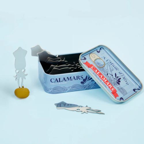 Balvi | 'Conserverie' Tinned Snack Forks | Calamari | Set of 4