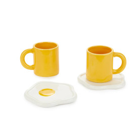 Balvi | 'Sunny Side Up' Coffee Cups & Saucers | Ceramic | Set of 2
