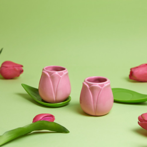 Balvi | Tulip Espresso Cup & Saucer | Pink | Set of 2