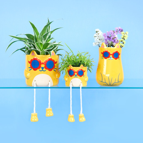 Balvi | Cool Cat Plant Pot | Yellow | 16cm Balvi | Cool Cat Plant Pot | Yellow | 16cm