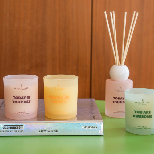 The Gift Label | Frosted Candle | Today Is Your Day | Orange Blossom & Mineral Amber The Gift Label | Frosted Candle | Today Is Your Day | Orange Blossom & Mineral Amber