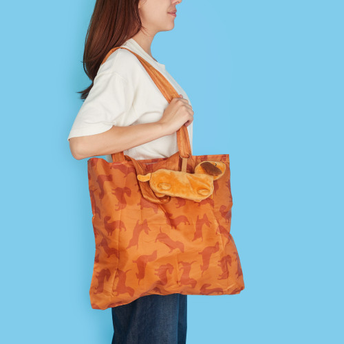 Dachshund Foldaway Shopping Bag & Charm | Brown