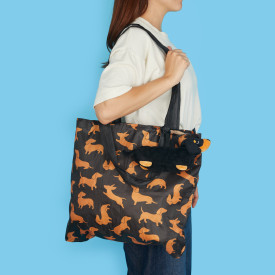 Dachshund Foldaway Shopping Bag & Charm | Black
