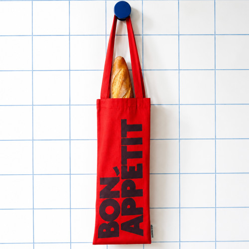Helio Ferretti | Bon Appetit Wine & Baguette Tote Bag | Red Helio Ferretti | Bon Appetit Wine & Baguette Tote Bag | Red