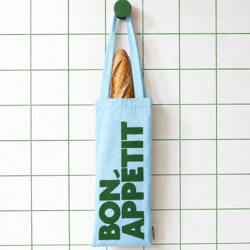 Helio Ferretti | Bon Appetit Wine & Baguette Tote Bag | Sky Blue Helio Ferretti | Bon Appetit Wine & Baguette Tote Bag | Sky Blue