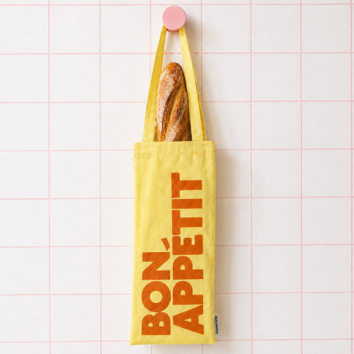 Helio Ferretti | Bon Appetit Wine & Baguette Tote Bag | Yellow Helio Ferretti | Bon Appetit Wine & Baguette Tote Bag | Yellow