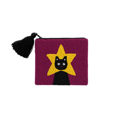Helio Ferretti | Medium Beaded Coin Purse | Superstar Cat Helio Ferretti | Medium Beaded Coin Purse | Superstar Cat