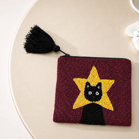 Helio Ferretti | Medium Beaded Coin Purse | Superstar Cat