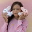 Dhink Medium Pastel Candy Pink Bunny With Fluffy Faux Fur Pom Tail Colour Changing LED Night Light