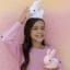 Dhink Medium Pastel Candy Pink Bunny With Fluffy Faux Fur Pom Tail Colour Changing LED Night Light