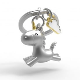 Metalmorphose Satin Silver Flying Unicorn & Cloud Keyring