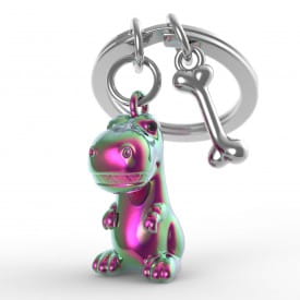 Metalmorphose Oil Slick Multicoloured Dinosaur and Bone Keyring