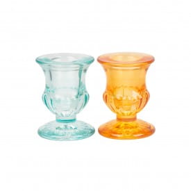 Helio Ferretti | Set of 2 Crystal Candle Holders | Blue & Orange