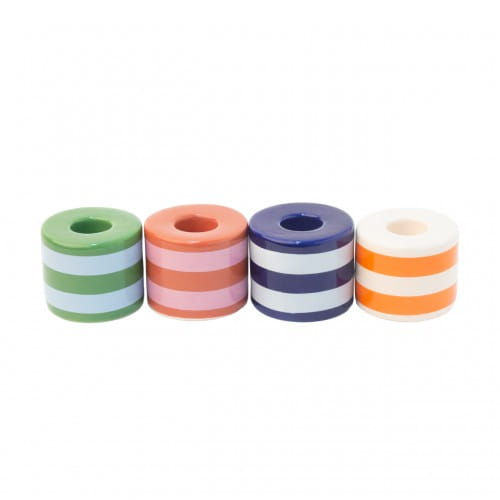 Helio Ferretti | Ceramic Candle Holders | Multi Striped | Set of 4