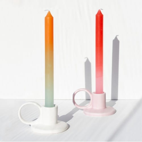 Helio Ferretti | Ceramic Candle Holder | White Hoop