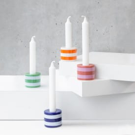 Helio Ferretti | Ceramic Candle Holders | Multi Striped | Set of 4