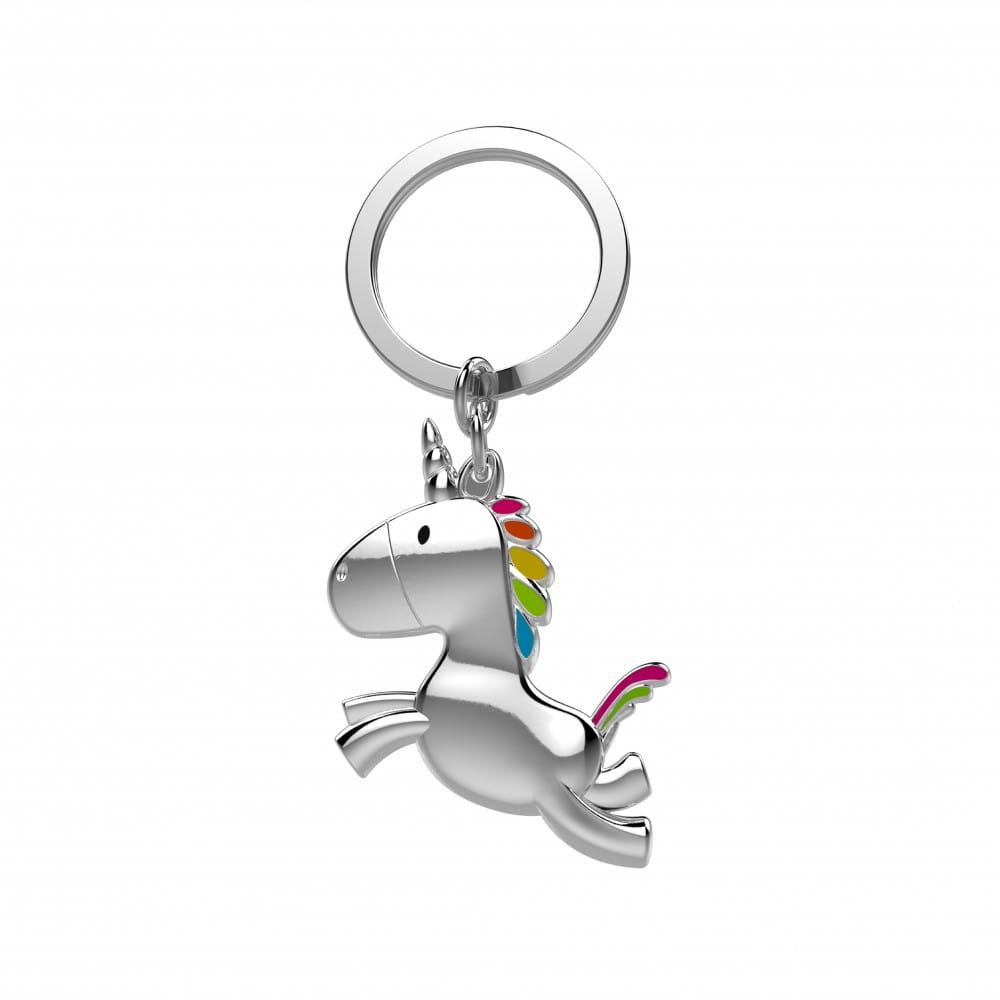 Metalmorphose Jumping Silver Unicorn with Rainbow Mane Keyring