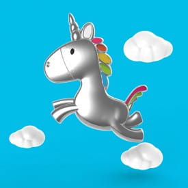 Metalmorphose | Jumping Silver Unicorn with Rainbow Mane Keyring